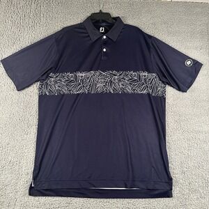 Footjoy Shirt Men's XL Blue Floral‎ Print Stripe Performance Golf Polo Flaw